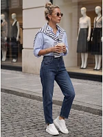 Dámske džínsy Mom Fit s elastickým pásom, modré, FashionStreet UY3102 Dámske džínsy Mom Fit s elastickým pásom, modré, FashionStreet UY3102