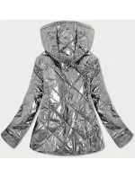 Strieborná lesklá prešívaná dámska bunda (B9573)