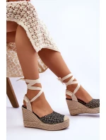 Wiązane Damskie Sandały Na Koturnie Czarne Josephine