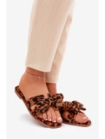 Płaskie Klapki Damskie Z Kokardką Panterka Brązowe Tobin