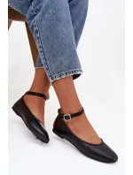 Dámské baleríny s páskem a přezkou Černé Janelor