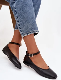 Dámské baleríny s páskem a přezkou Černé Janelor