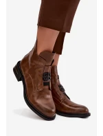 Ocieplane Skórzane Botki Damskie Z Ozdobnym Detalem Brązowe Briselda