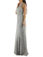 Spoločenské a plesové šaty krajkové dlhé luxusné značkové CHARM'S Paris sivé - Šedá / XS - CHARM'S Paris