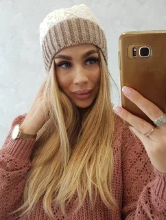 Fleecová čiapka Bibiana K264 tmavo béžová+ecru