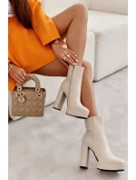 Skórzane Gładkie Botki Na Słupku Beżowe Kaysa