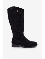 Kozaki Na Płaskim Obcasie Z Ażurowym Wzorem S.Barski HY51-062 Czarne