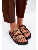 Klapki Damskie Z Paskami I Klamrami W Panterkę Brązowe Uliri