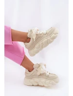Skórzane Sneakersy Damskie Na Masywnej Platformie GOE RR2N4043 Beżowe