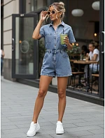 Dámsky krátky džínsový overal so šnúrkou v páse FashionStreet EY2639 Dámsky krátky džínsový overal so šnúrkou v páse FashionStreet EY2639