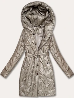 Dámsky prešívaný kabát s opaskom S'West beige (B8508-12)