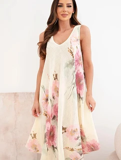 Dámske bavlnené midi šaty s krátkymi rukávmi a rozšírenou spodnou časťou svetlo ružové