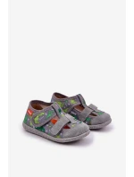 Kapcie Milami Dziecięce Na Rzepy W Dinozaury Szaro-Zielone Reathiana