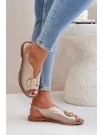 Skórzane Sandały Na Płaskim Obcasie Z Ozdobą Laura Messi 2865 Złote