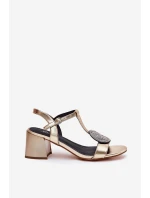 Skórzane Sandały Na Słupku Z Ozdobą D&A JC51-842 Złote