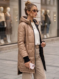 Dámska prešívaná prechodná bunda s kapucňou, béžová, FashionStreet TY5791