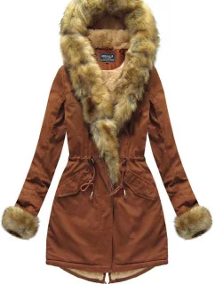 Dámska bavlnená zimná bunda s kožušinou Caramel (xw793x)