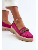 Zazoo 3429/W Damskie Zamszowe Mokasyny Z Ozdobą Fuksja