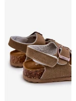 Sandałki Dziecięce Na Korkowej Platformie Zapinane Na Rzep Khaki Rorria