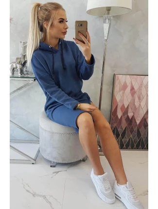 Šaty s kapucňou a bočným rázporkom z džínsoviny