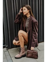 Zdobione Botki Workery Damskie Ocieplane D&A MR880-017 Taupe