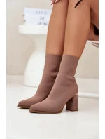 Materiałowe Wsuwane Botki Damskie Na Słupku Beżowe Virelle