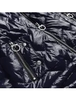 Tmavo modrá prešívaná dámska bunda s kapucňou (R9562)