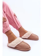 Damskie Papcie Klapki z Futerkiem Beżowe Pinky