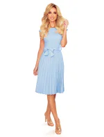 LILA - Svetlo modré dámske plisované šaty s krátkymi rukávmi 311-8