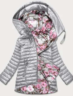 Obojstranná šedá dámska kvetovaná bunda (PC-7509-61)
