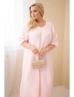 Dámske Plus veľkosť bavlnený mušelín V-neck šaty Candy Pink