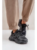 Sneakersy Damskie Z Przetarciami Na Platformie Czarne Seladwen