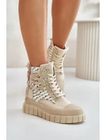 Dámske vysoké tenisky na pevnej platforme Light Beige Kernia