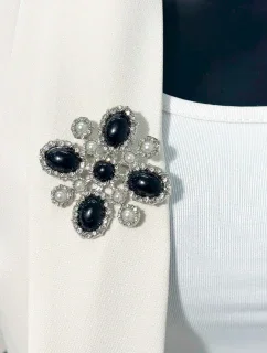 Brošňa Kvetina 2 strieborná + čierna