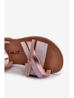 Błyszczące Dziecięce Sandałki Na Rzep Różowe Delphina