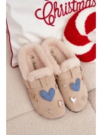 Dámské pantofle s ozdobami a sponou zateplené kožešinou béžové Thalora