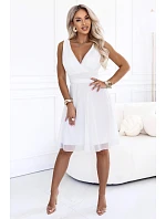 541-4 CELESTINA Elegantné tylové šaty s výstrihom a viazaním – biele 541-4 CELESTINA Elegantné tylové šaty s výstrihom a viazaním – biele