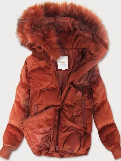 Dámska červená manšestrová bunda s kapucňou (7696)