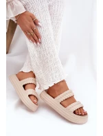 Piankowe Lekkie Klapki Damskie Na Platformie S.Barski ZK51-001 Beżowe