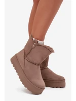 Damskie Śniegowce Na Platformie Z Futerkiem Ciemnobeżowe Evelira