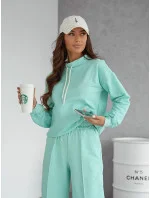 Dámska tepláková súprava v mätovej farbe - mikina so stojačikom a nohavice (82162)