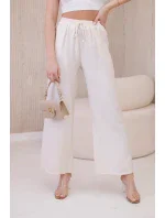 Viskózové nohavice so širokými nohavicami svetlo béžovej farby