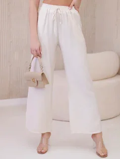 Viskózové nohavice so širokými nohavicami svetlo béžovej farby