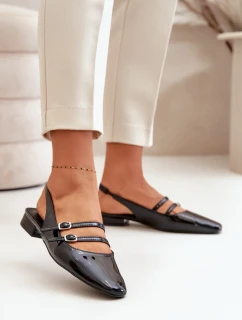 Lakierowane Baleriny Z Paskami Na Niskim Obcasie Czarne Bialettia