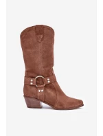 Zazoo 3669 Zamszowe Kozaki Kowbojki Damskie Do Połowy Łydki Brązowe