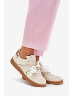 Niskie Sneakersy Damskie Z Koronką Panterka Beżowe Zielle