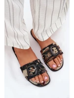 Płaskie Klapki Damskie Z Ozdobną Klamrą Czarne Clariola