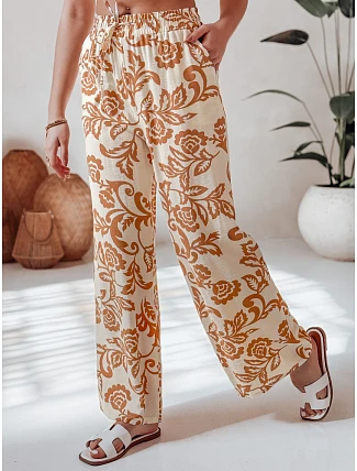 Dámske kvetinové nohavice LOVEGARDEN camel FashionStreet UY2657 Dámske kvetinové nohavice LOVEGARDEN camel FashionStreet UY2657