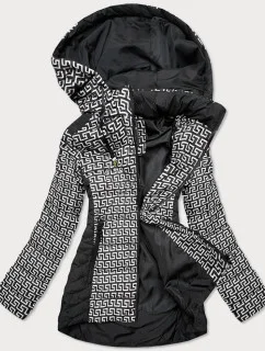 Čierno-biela vzorovaná dámska bunda s kapucňou (W715)