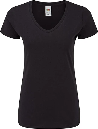 Fruit of the Loom Lady-Fit Iconic 150 T-shirt s výstrihom do V, dámske tričko 16.1444, čierne